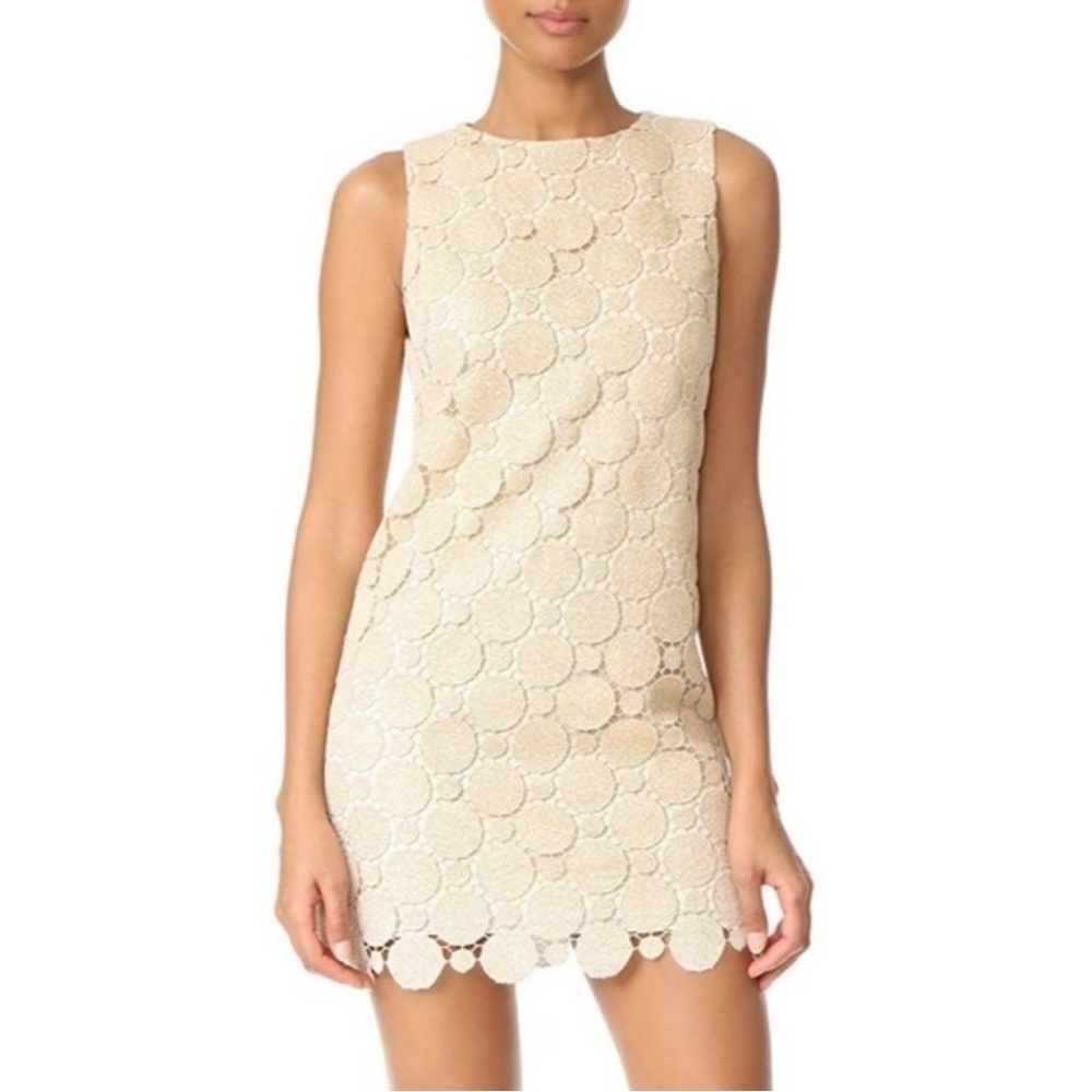 Alice & Olivia Dress Womens 8 Light Gold Metallic Lace Shift Mod Mini Cocktail - Picture 2 of 15